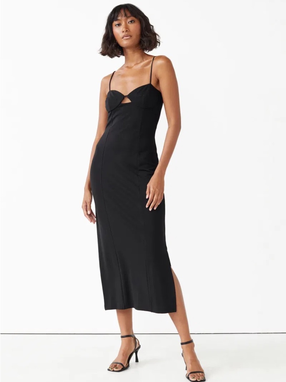 & Other Stories Black Midi Dress with Cutout